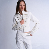 短款 竹节纹铆钉拿破仑修身 宫廷纯白牛仔夹克外套 noE noEmosen