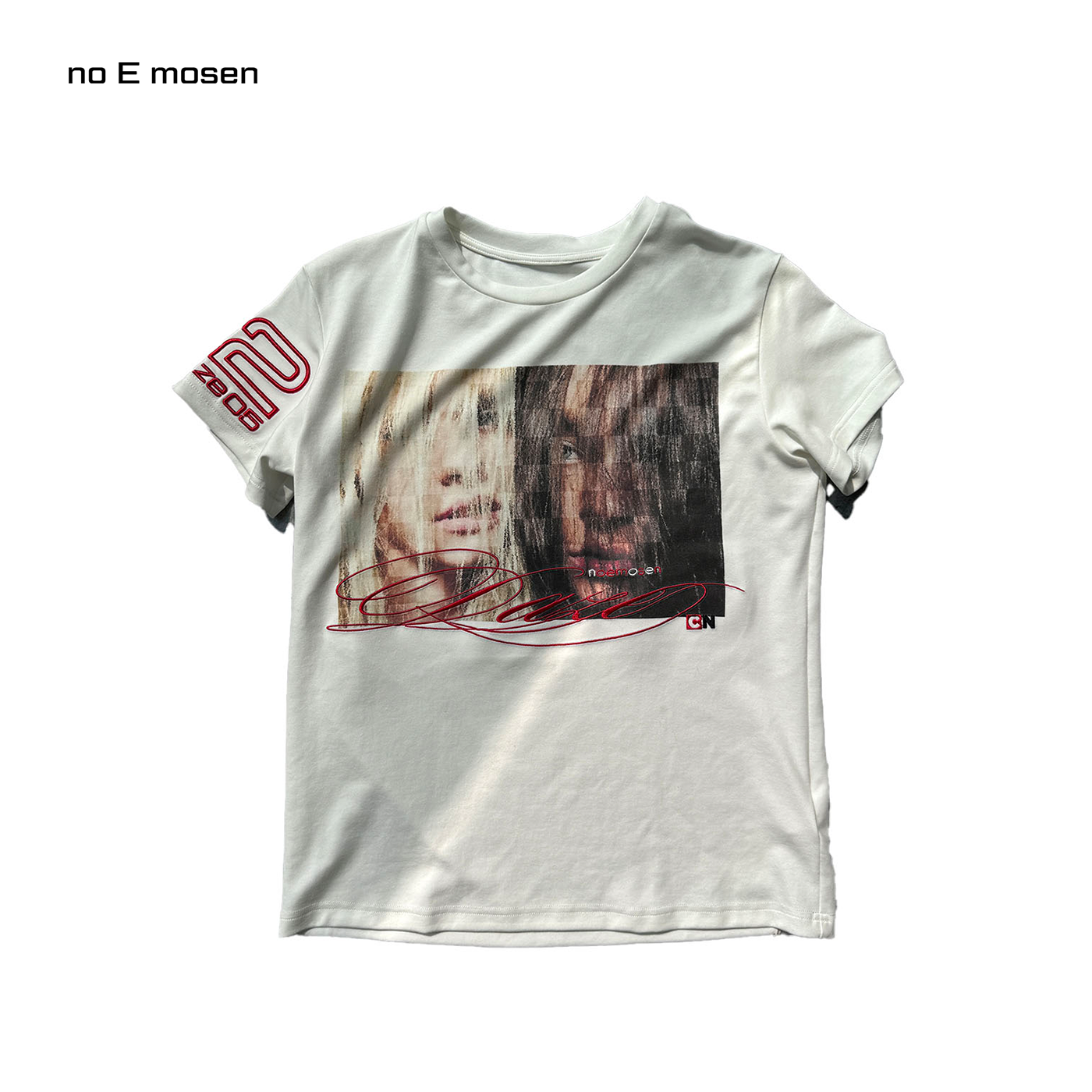 no E mosen（noE）''2000S千禧电子迷幻''人像印花刺绣正肩短袖