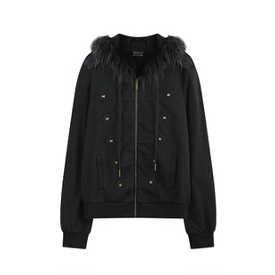 型连帽秋季 酵洗宫廷铆钉复古毛领着正肩版 卫衣 noE noEmosen