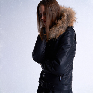 noEmosen 90新国标白鸭绒貉子毛真毛可拆卸多穿法皮质羽绒服 noE