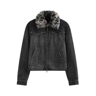 型夹克 灯芯绒渐变水洗可拆卸豹纹毛领短宽版 noEmosen noE