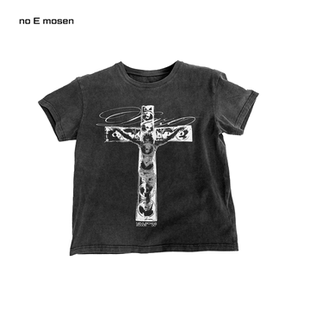 noE mosen Rhythm Slave 十字印花水洗做旧黑灰街头短袖