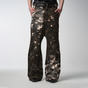 溶解迷彩特殊褪色工艺落裆微喇帆布裤 noE mosen