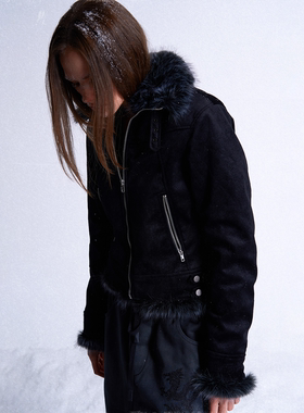 noEmosen(noE)短狐绒毛领正肩两穿合身版型秋冬棉服加厚夹克外套