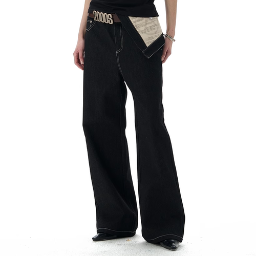 noE翻腰间棉黑色直筒原牛