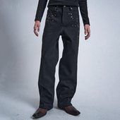 noEmosen 饰黑色宽松直筒15盎司原色牛仔裤 noE 碎钉装