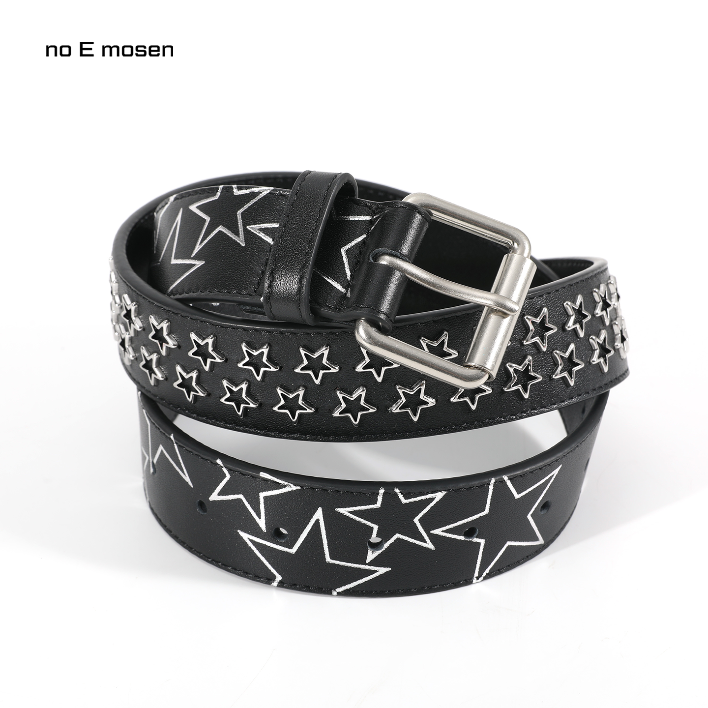 noEmosen（noE）烫银星星定制五角装饰铆钉双面头层牛皮皮带腰带