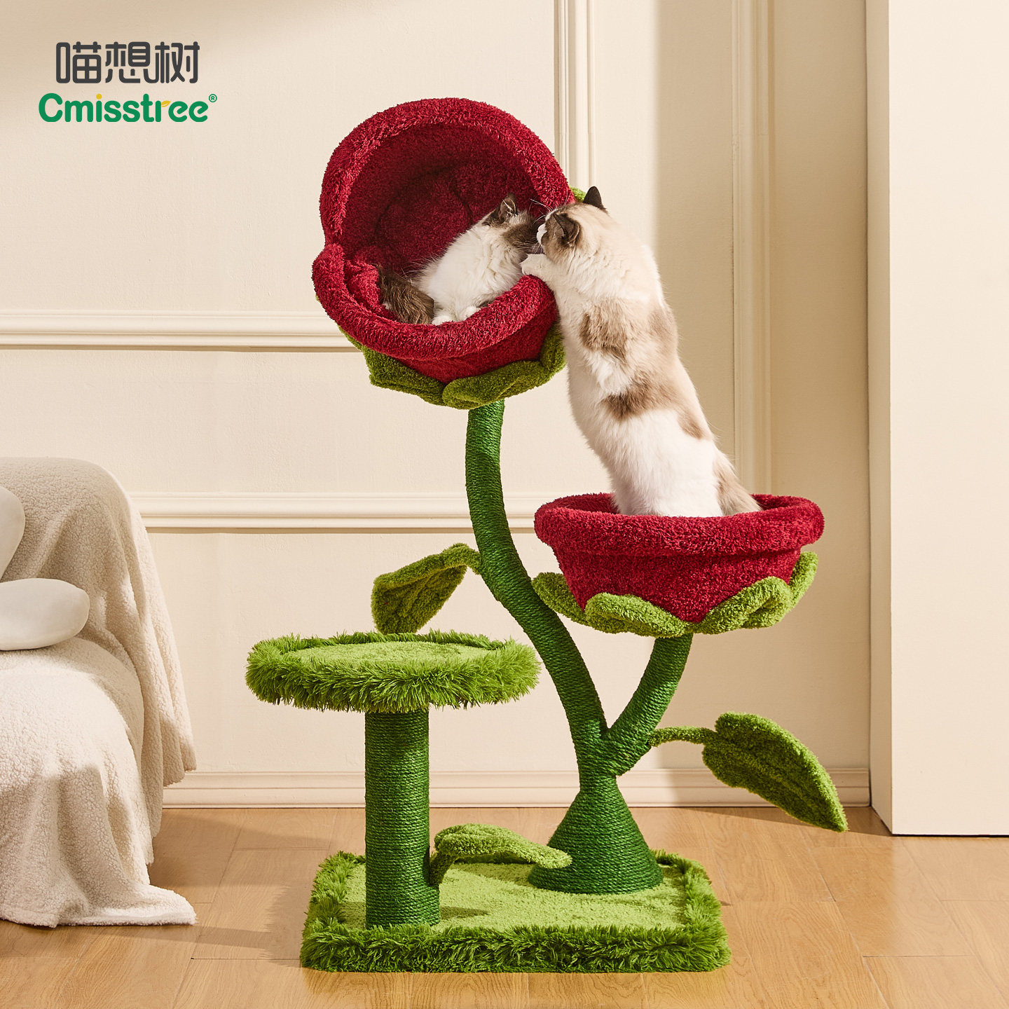 喵想树双生食人花猫爬架小户型不占地家用大猫专用猫窝猫树一体