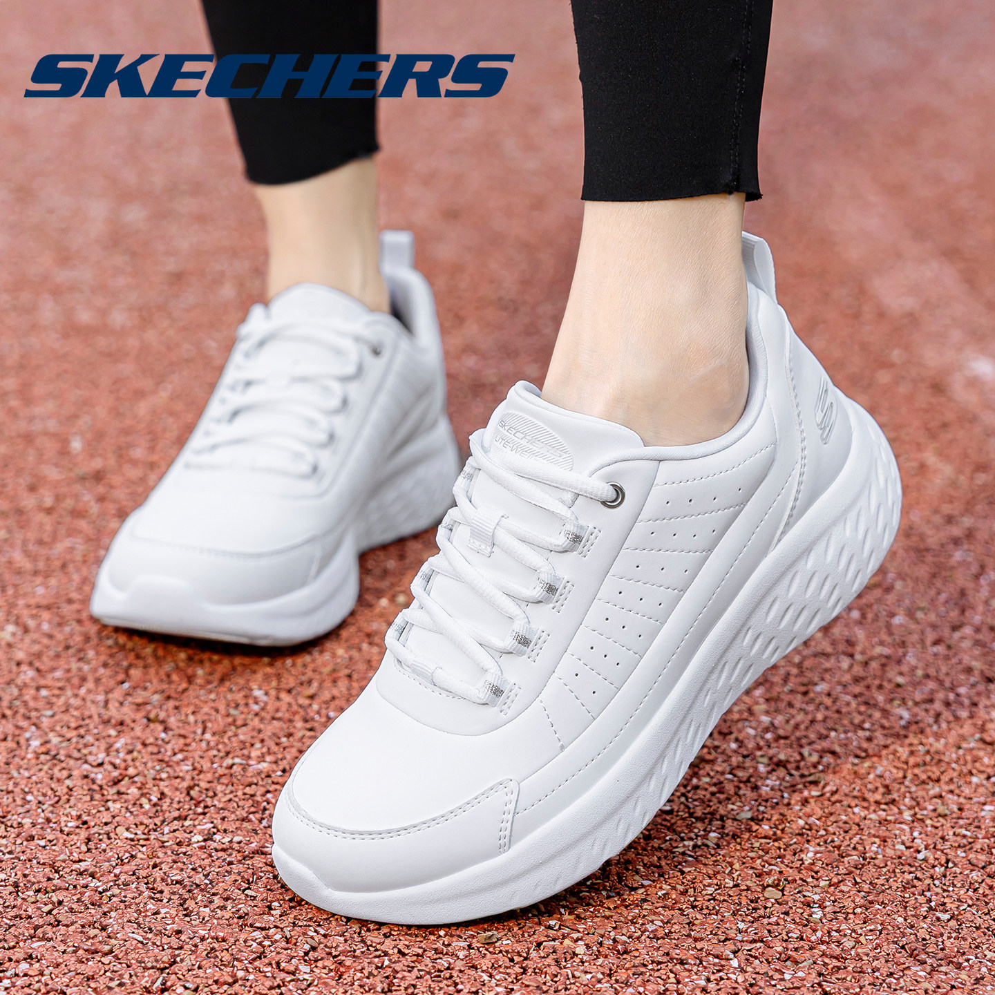 Skechers/斯凯奇女鞋跑步鞋2026夏小白鞋软底减震轻便休闲运动鞋