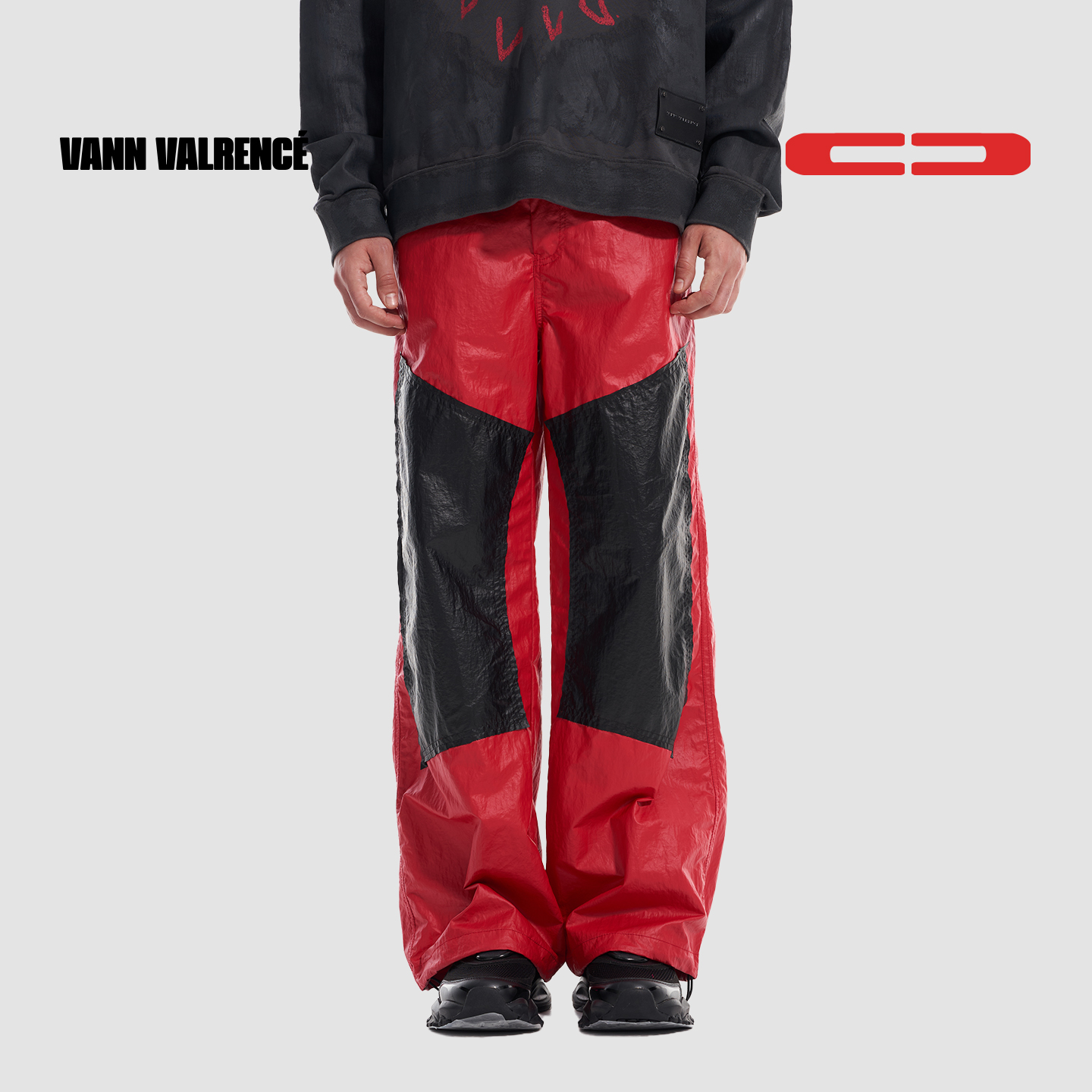 【丁程鑫同款】VANN VALRENCE 红黑拼色亮面宽松直筒长裤休闲裤子