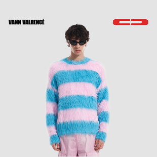 VANN VALRENCE慵懒风高级感拼色条纹宽松毛衣保暖针织衫套头上衣