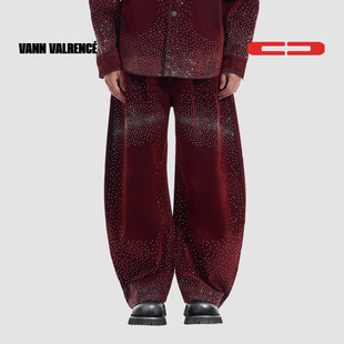 【张杰同款】VANN VALRENCE 丝绒烫钻定制面料牛仔宽松弯刀长裤