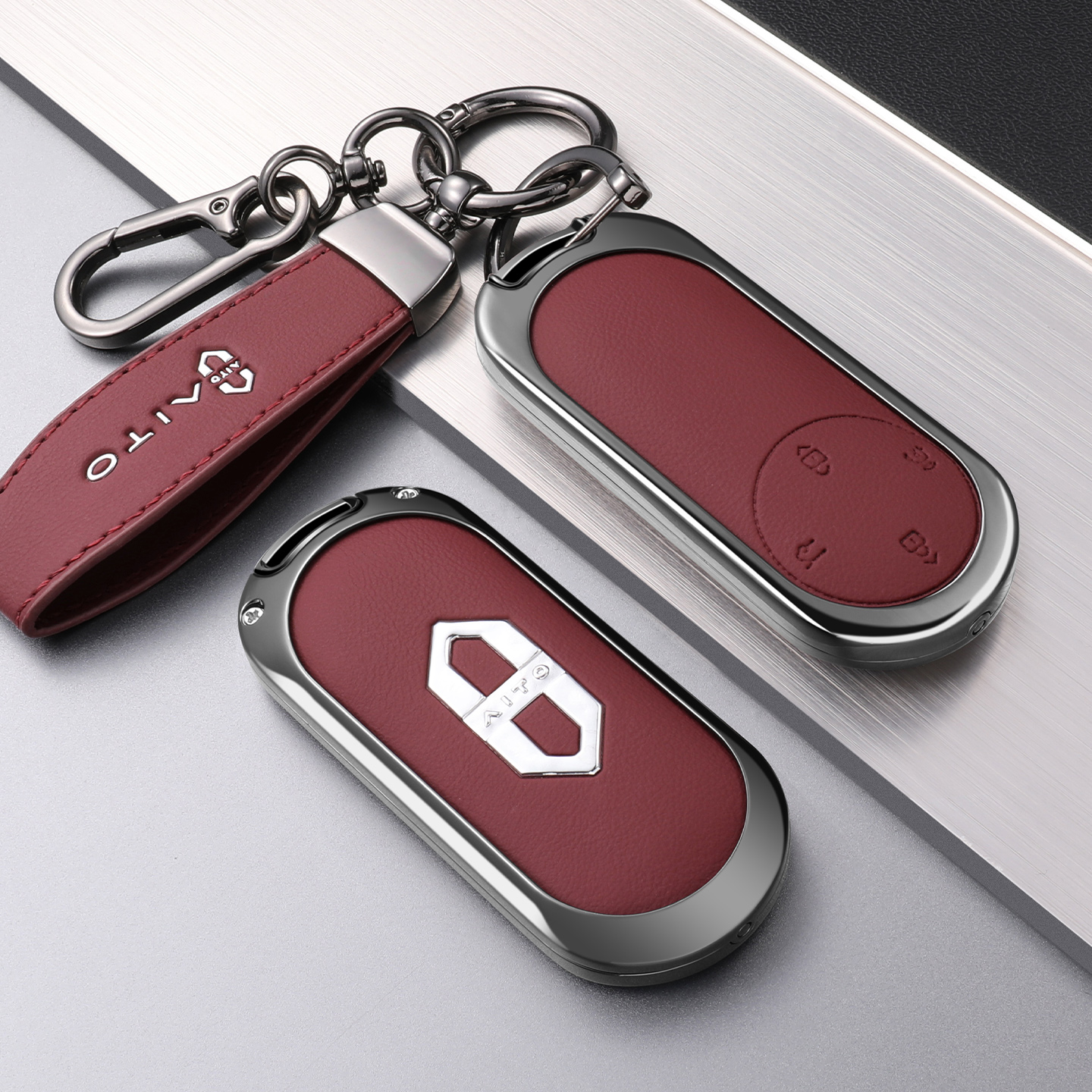 时尚新品双面皮问界金属钥匙套