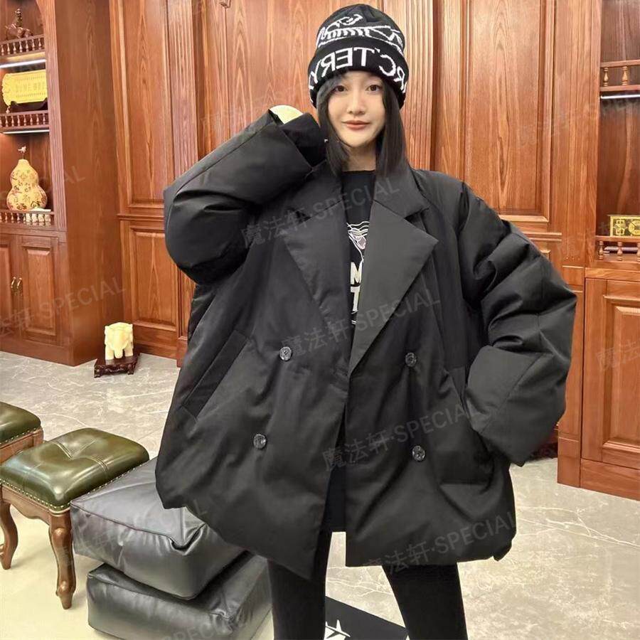 西装款羽绒服女纯色廓形慵懒双排扣2025冬季新款保暖外套欧洲站q
