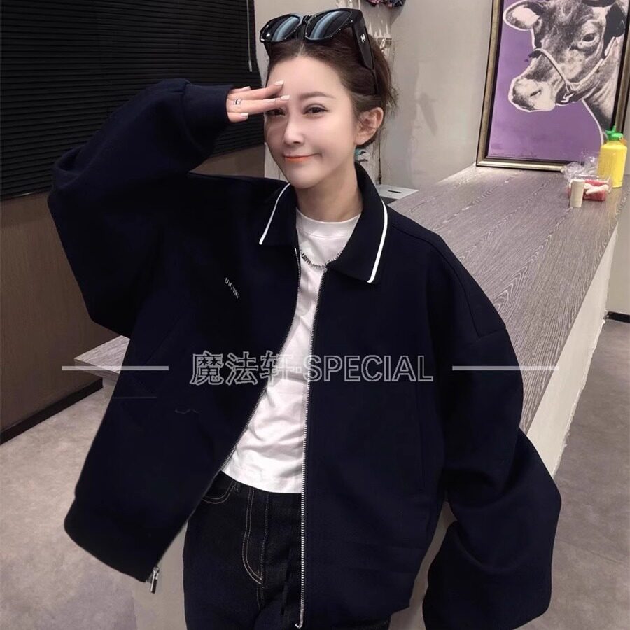 【现货】字母长袖卫衣外套女2025新款秋季翻领拉链洋气短款上衣Q