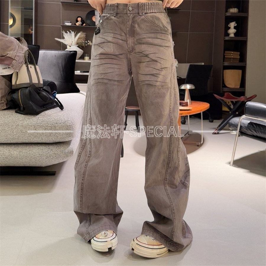 工装风阔腿牛仔裤女2026春季新款松紧腰高腰宽松长裤欧洲站裤子Q