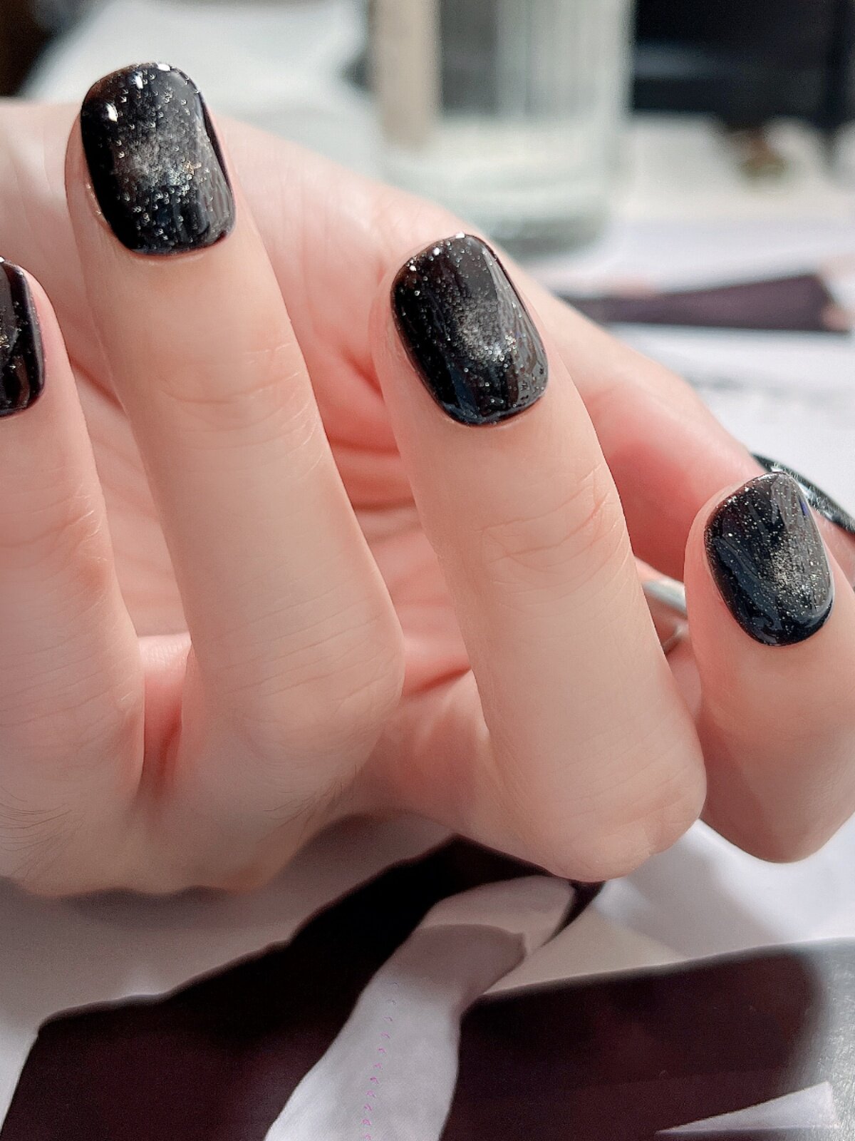 手工穿戴甲琉璃星光追光猫眼黑色星空显白短款美甲贴片光疗甲