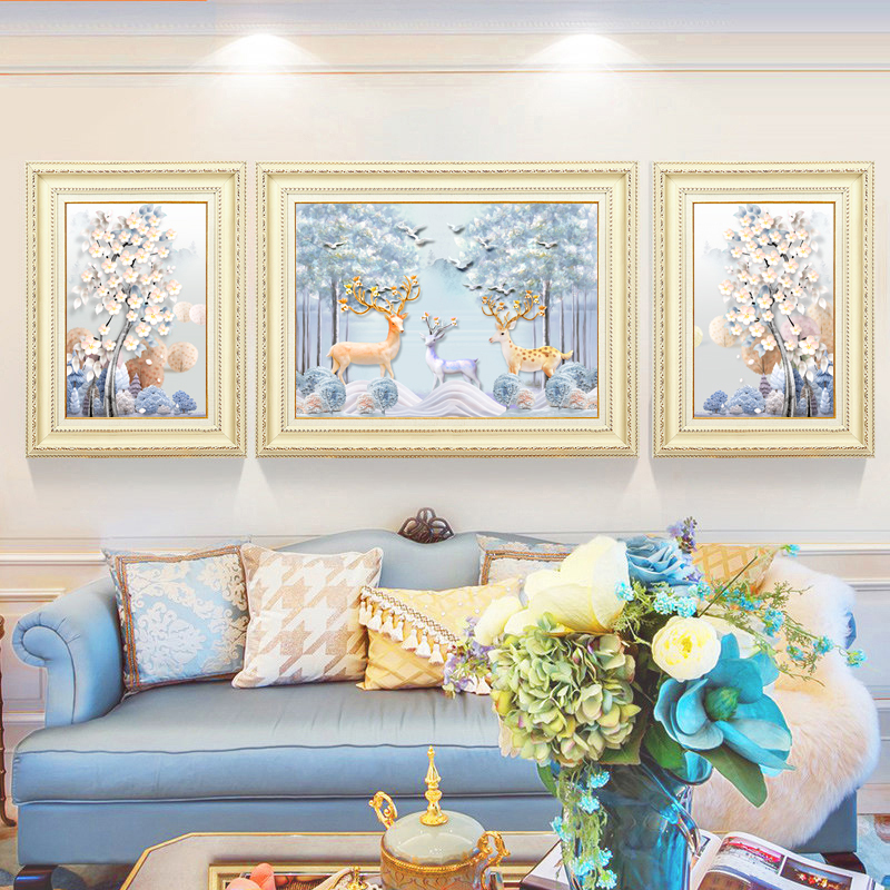 网红发财麋鹿欧式客厅装饰画沙发背景墙挂画简欧三联餐厅高档大气图片