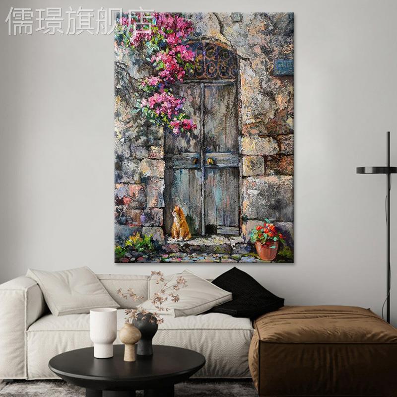 网红厅纯手绘动物画沙发背客景墙装饰画玄油关餐厅大芬村简约肌理图片