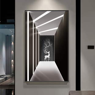 网红入户玄关装饰画竖版过道走廊尽头玄幻挂画现代轻奢空间延伸感