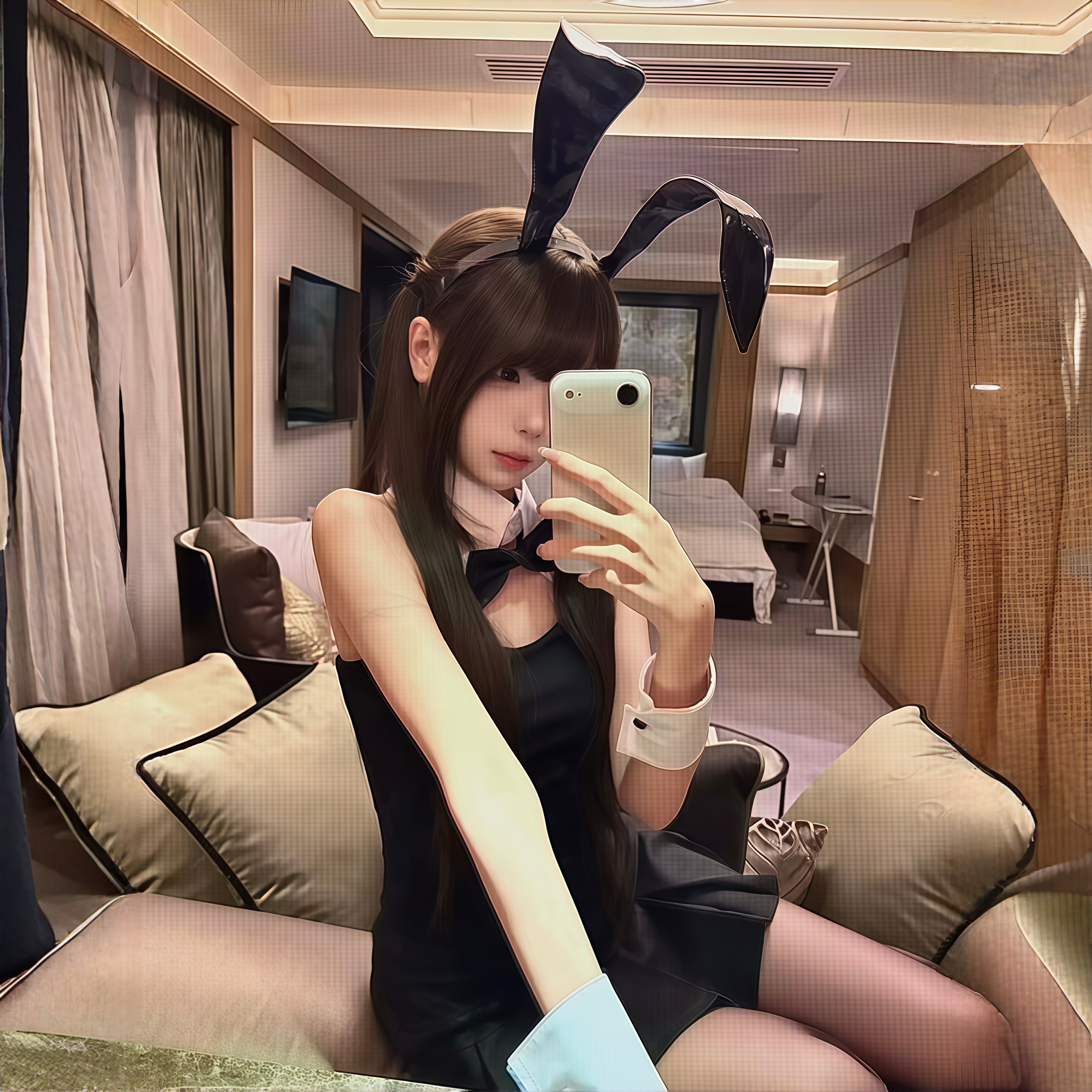 皮质兔耳发箍女纯欲兔女郎暗黑辣妹COS派对小众拍照出片造型头饰图片