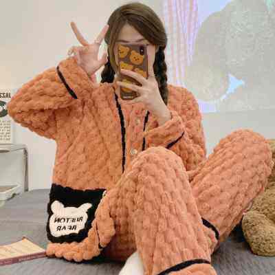 月子服秋冬季产后珊瑚绒加厚加绒款孕妇睡衣女待产产妇哺乳家居服