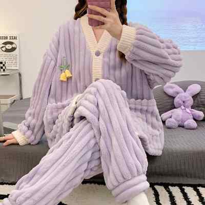 珊瑚绒月子服冬季产后加厚孕妇睡衣秋冬款加绒产妇哺乳保暖家居服