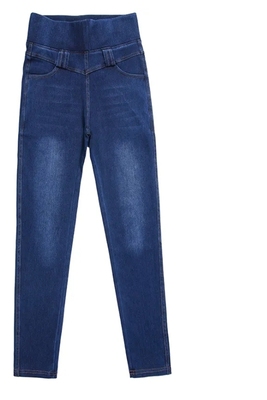 高腰松紧腰紧身牛仔裤