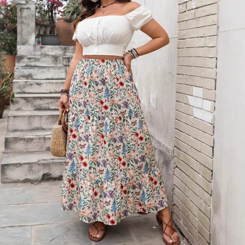 宽松休闲大摆碎花半身裙