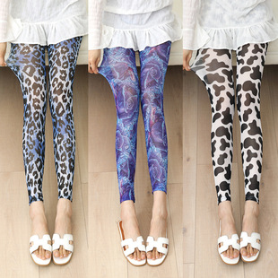 leopard print 冰丝网纱豹纹长裤 silk pants mesh inch Ice nine