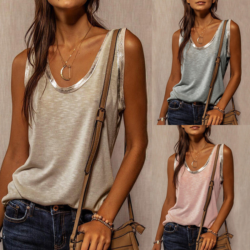 Solid color loose sleeveless vest 女士纯色宽松无袖背心上衣