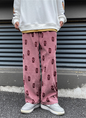 Vintage print straight trousers for boys复古印花粉色直筒长裤