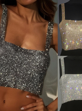 Bright diamond sleeveless short sling 无袖短款亮钻吊带小背心