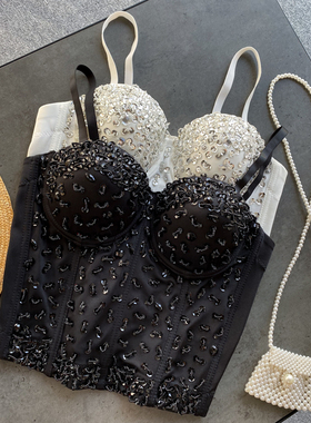 Slim waist strap with belly covering亮片钉珠显瘦束腰吊带背心