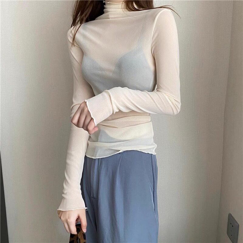 内搭木耳边高领蕾丝上衣女Black ear-trimmed high-neck lace top