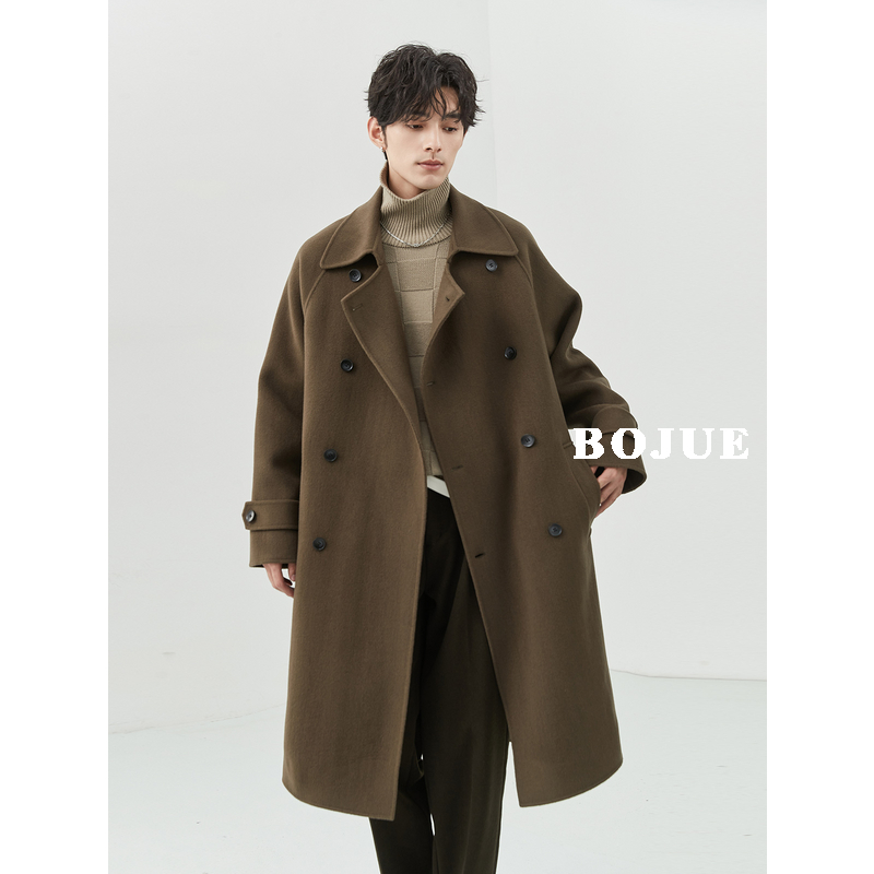 高级感山羊绒羊毛混纺呢大衣男中长款23冬季新款韩版休闲宽松外套