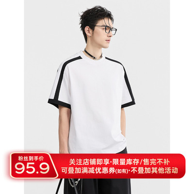 插肩袖撞色设计感伯爵卓尔男装2025夏季学院风短袖T恤衫圆领体恤