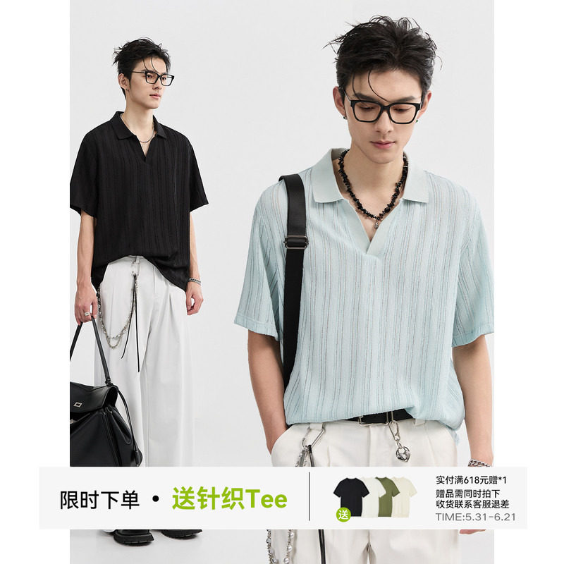 【提花肌理感】伯爵卓尔夏季薄款针织翻领polo衫短袖男士休闲体恤