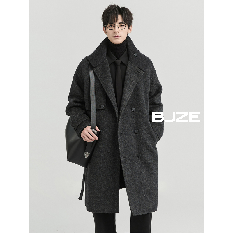 BJZE男装24冬季新款大翻领骆驼绒双面羊毛呢大衣男中长款加厚外套