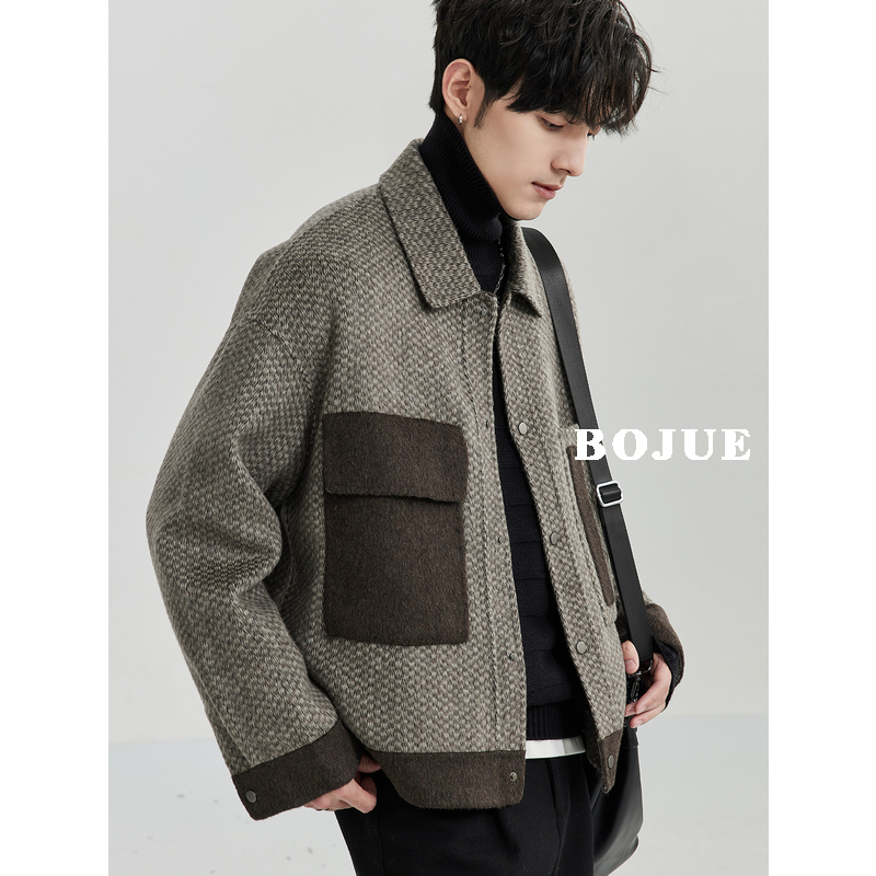 伯爵卓尔秋冬季撞色拼接毛呢夹克