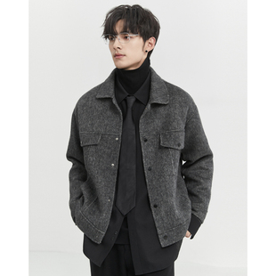 韩版 高级感纯色翻领双面羊毛呢夹克男士 新款 23秋冬季 休闲外套 短款