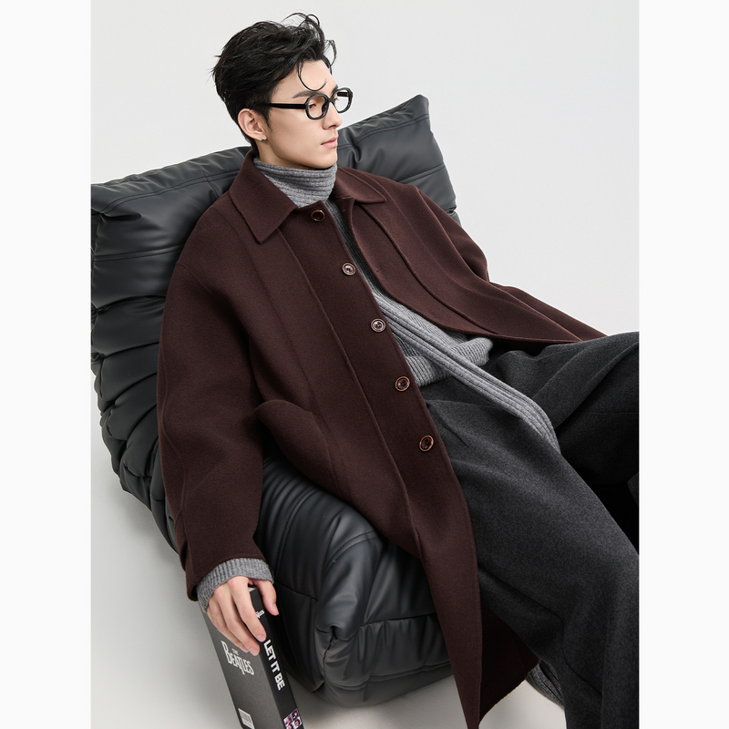 伯爵卓尔25秋冬中长款羊毛羊绒大衣外套男士立体剪裁设计翻领毛呢