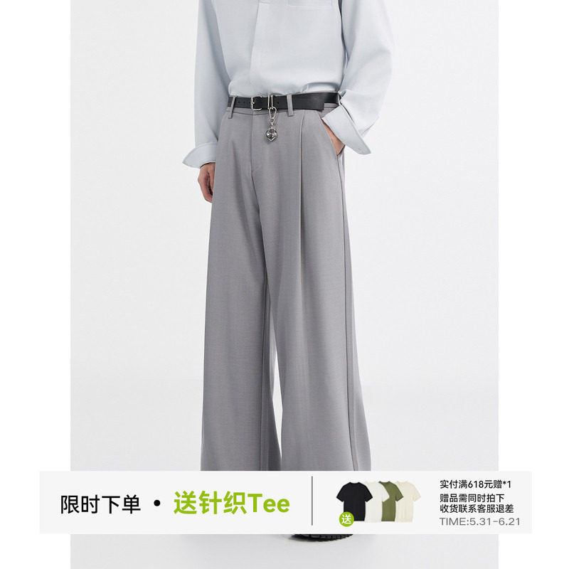 【多褶设计感】BJZE男装25春季新款韩版宽松阔腿裤垂坠感休闲裤子