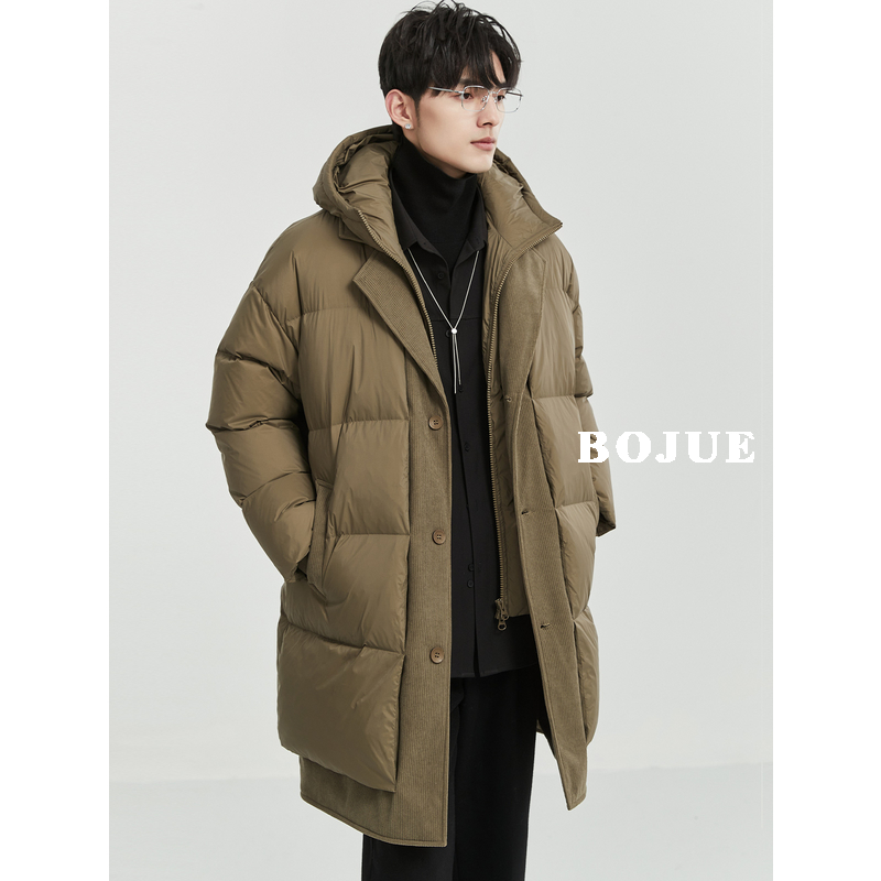 伯爵4Brothers加厚连帽假两件羽绒服男中长款2023深冬季新款外套