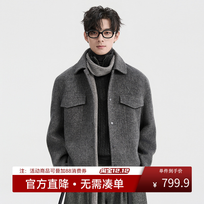 {骆驼绒高级设计感}伯爵卓尔25秋冬双面羊毛呢夹克男短款保暖大衣