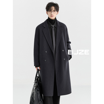 【全羊毛/羽绒内胆/超长款】BJZE男装冬季新款西装领大衣宽松外套