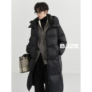 BJZE男装24冬季御寒高端系列鹅绒超厚实羽绒服连帽中长款保暖外套
