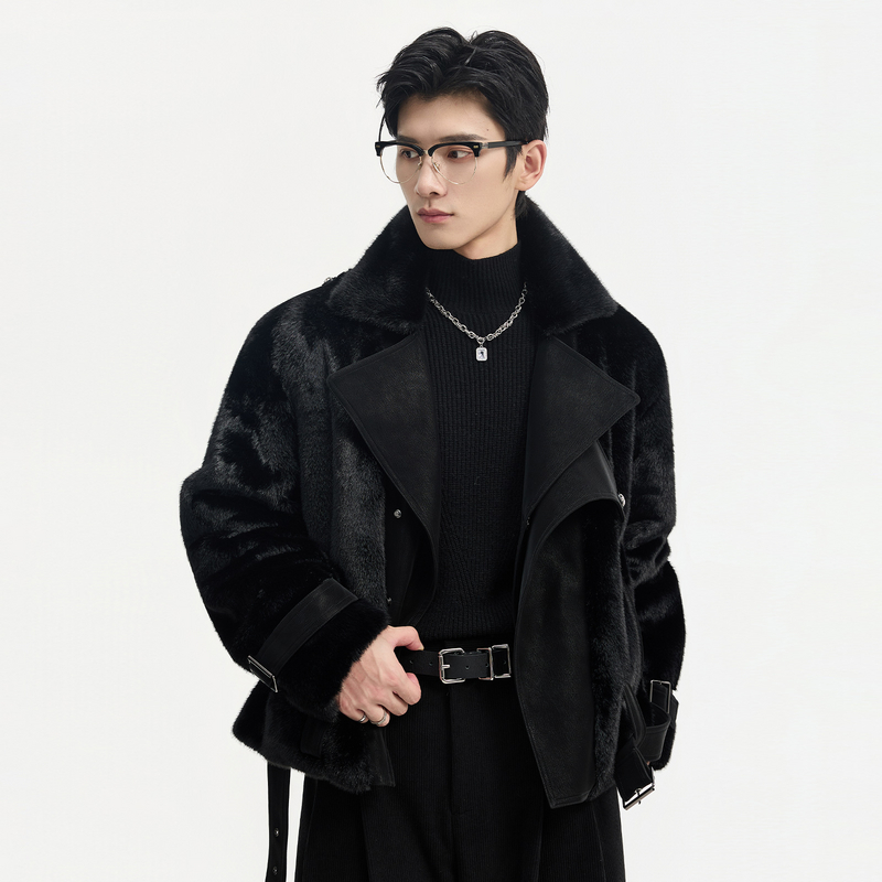 伯爵卓尔25冬季定织高级感大翻领棉服外套仿水貂绒加厚保暖棉衣男