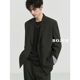 韩版 袖 新款 外套男23春秋季 帅气单西便服上衣 口撞色高级感休闲西装