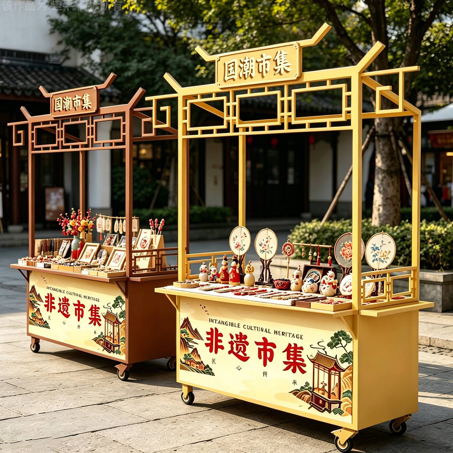 古风庙会节日活动商业车景区集市摆摊手推车美食夜市街道移动摊车